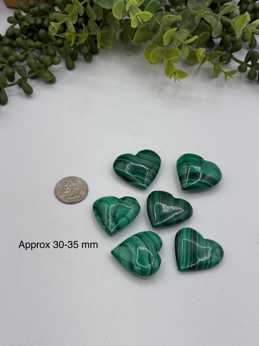 Malachite Polished Hearts : Approx 30MM