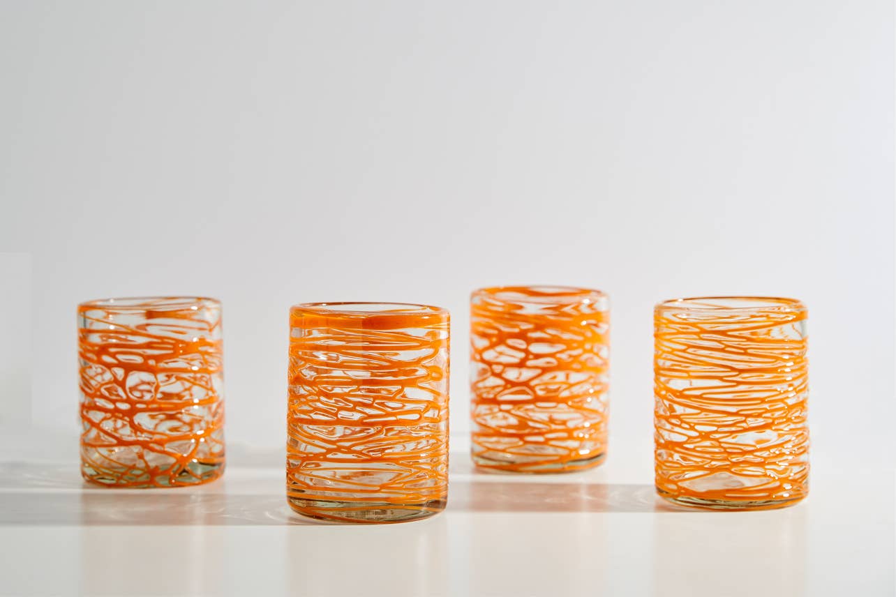 Mexican Handblown Glasses - Orange Swirl