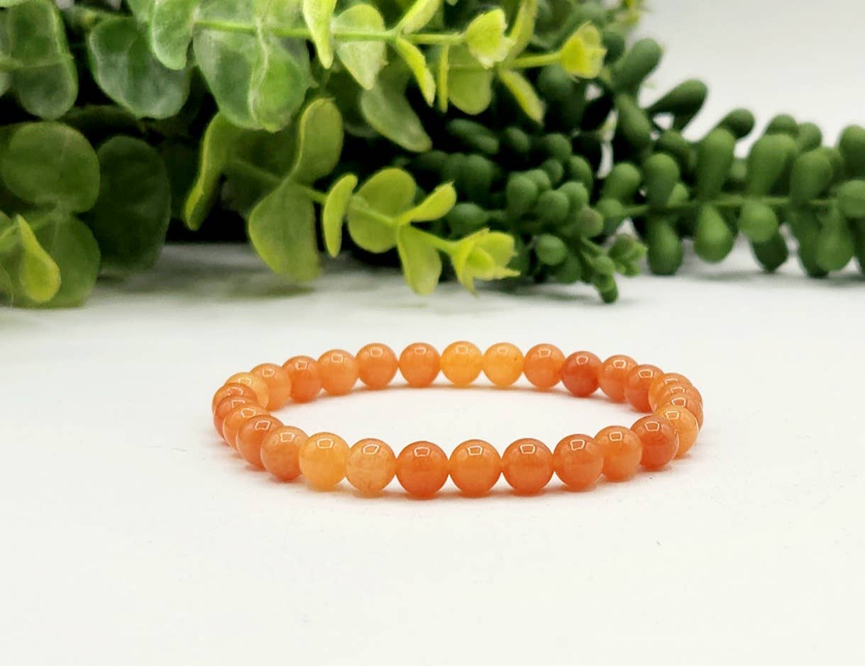 Orange Calcite 6mm Stretchable Gemstone Bracelet-7.5"L