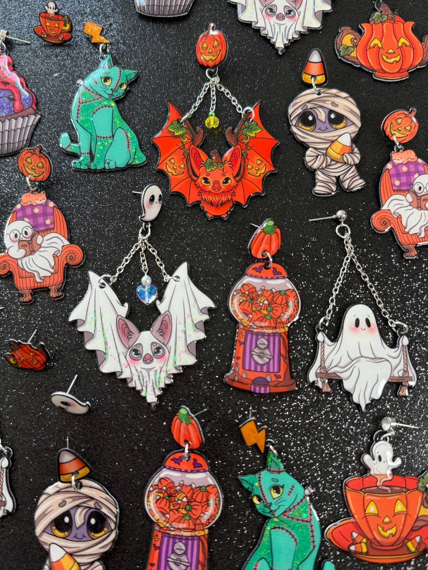 Sea Pixie Designs - Ghost Reading Books Halloween Dangle Earrings, Spooky & Cute