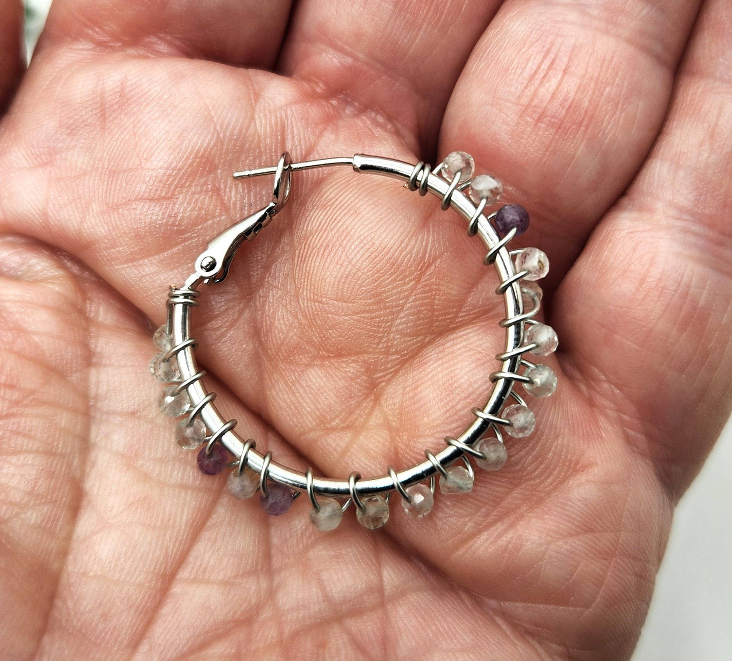 Rainbow Fluorite Faceted 3mm Hoop Earrings-18Kt Gold Overlay: YELLOW GOLD