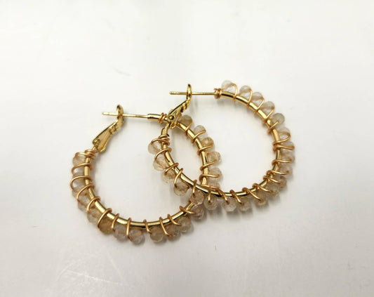 Citrine Faceted 3mm Hoop Earrings-18Kt Gold Overlay : WHITE GOLD