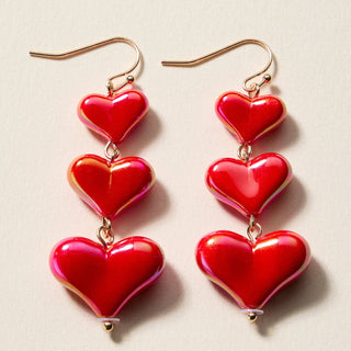 Frem - Triple Heart Drop Earrings – Lightweight Statement Dangle Earrings: PK / ONE
