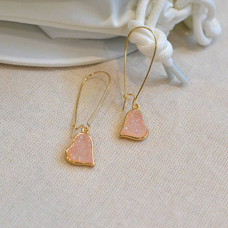 StarryNYC - Uneven Heart Resin Druzy Kidney Wire Dangle Earrings: Neon Coral