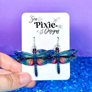 Dragonfly Glitter Dangle Earrings, Insects & Bugs