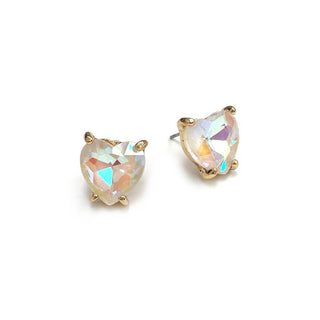 StarryNYC - Glass Crystal Heart 4 Prong Post Stud Earrings: RED