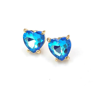 StarryNYC - Glass Crystal Heart 4 Prong Post Stud Earrings: NEON-FUCHSIA