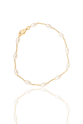 MIA Jewelry - Paperclip Chain Linked Oval Pearl Anklet (G89/I97/E221): 10" Anklet