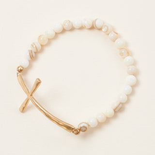 Frem - Metal Cross Pendant Natural Stone Bracelet: NAT / One / WB1001