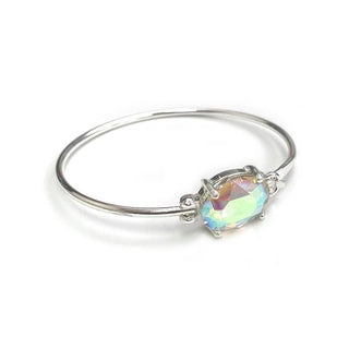 StarryNYC - High Quality Glass Crystal Oval Stone Cuff Metal Bangle: SILVER-AB