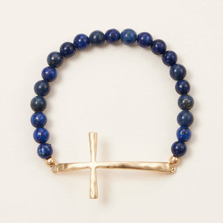 Frem - Metal Cross Pendant Natural Stone Bracelet: NAT / One / WB1001