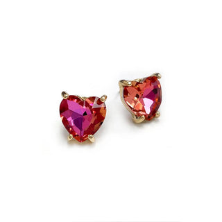 StarryNYC - Glass Crystal Heart 4 Prong Post Stud Earrings: NEON-FUCHSIA