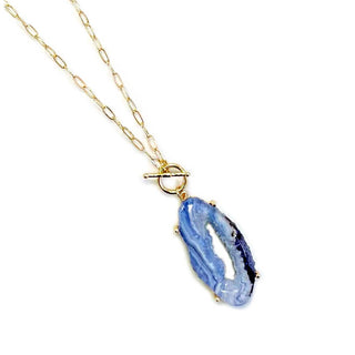 StarryNYC - Resin Agate Teardrop Pendant Toggle Chain Necklace : Black Lace