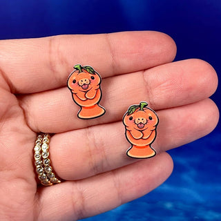 Orange Fruit Manatee Stud Earrings, Coastal Florida