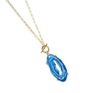 StarryNYC - Resin Agate Teardrop Pendant Toggle Chain Necklace : Black Lace