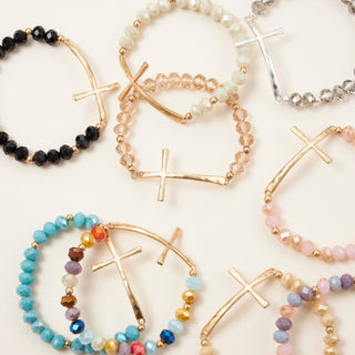 Frem - Glass Beaded Bracelet with Cross Charm: GRY-WS / ONE