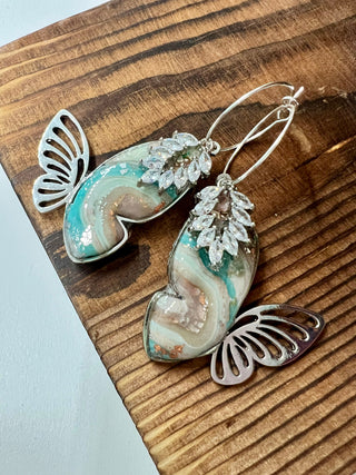 Geode Butterfly Earrings - Silver