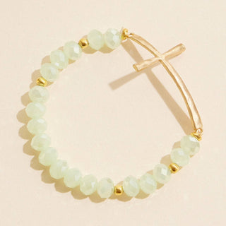 Frem - Glass Beaded Bracelet with Cross Charm: GRY-WS / ONE