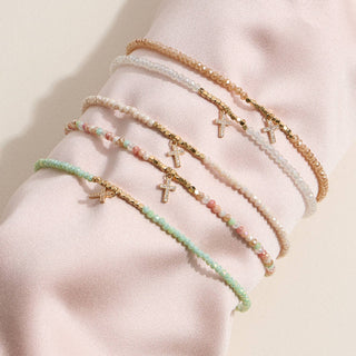 Frem - Dainty Beaded Cross Anklet – Pastel Colors: WT