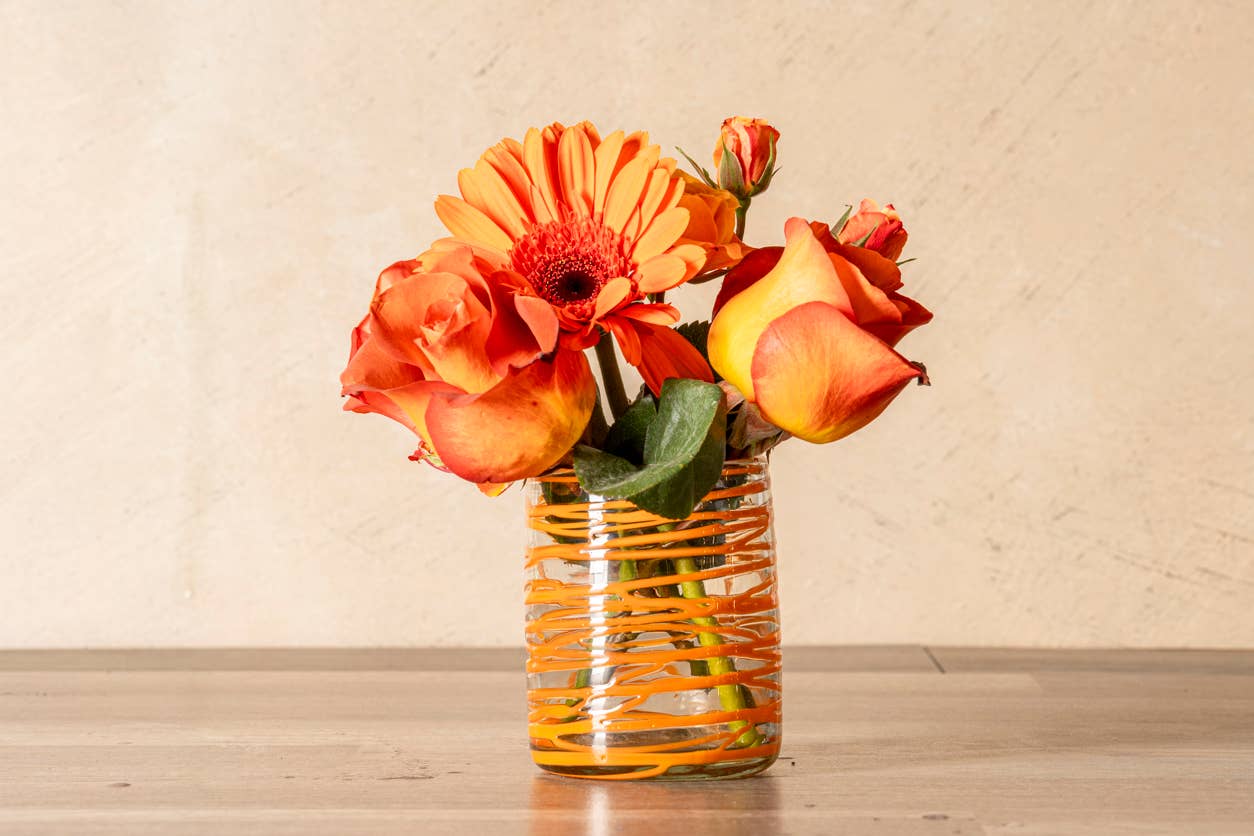 Mexican Handblown Glasses - Orange Swirl