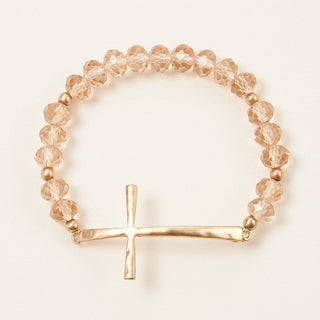 Frem - Glass Beaded Bracelet with Cross Charm: GRY-WS / ONE