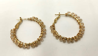 Citrine Faceted 3mm Hoop Earrings-18Kt Gold Overlay  : WHITE GOLD
