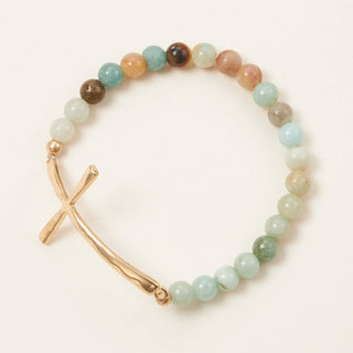 Frem - Metal Cross Pendant Natural Stone Bracelet: ROQ / One / WB1001