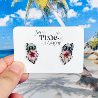 Sea Pixie Designs - Scuba Snorkel Ghost Summerween Stud Earrings