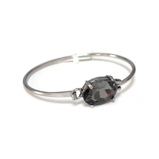 StarryNYC - High Quality Glass Crystal Oval Stone Cuff Metal Bangle: SILVER-AB