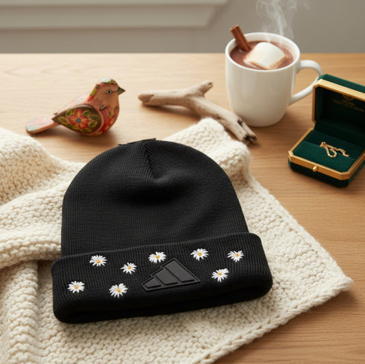 Black Adidas Daisy Hand-Embroidered Beanie