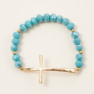 Frem - Glass Beaded Bracelet with Cross Charm: GRY-WS / ONE