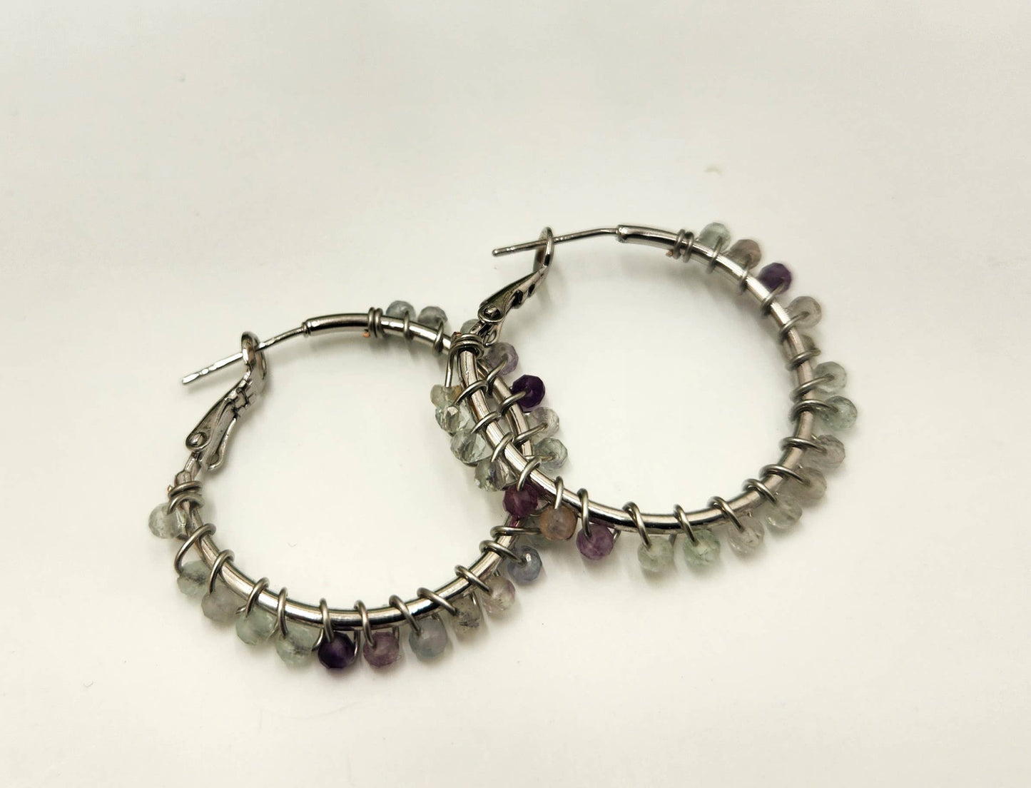 Rainbow Fluorite Faceted 3mm Hoop Earrings-18Kt Gold Overlay: YELLOW GOLD