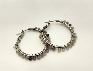 Rainbow Fluorite Faceted 3mm Hoop Earrings-18Kt Gold Overlay: WHITE GOLD