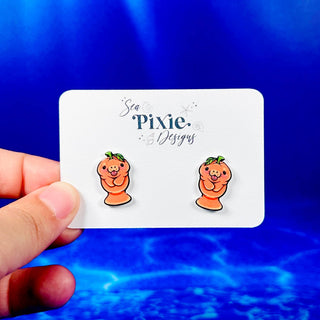Orange Fruit Manatee Stud Earrings, Coastal Florida
