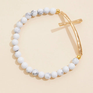 Frem - Metal Cross Pendant Natural Stone Bracelet: KIW / One / WB1001