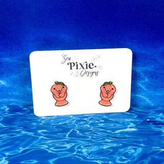 Orange Fruit Manatee Stud Earrings, Coastal Florida