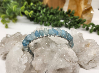 Aquamarine Bangle/Cuff Wire Wrapped  -18kt. Gold Overlay: WHITE GOLD