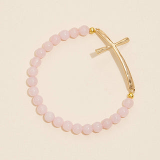 Frem - Metal Cross Pendant Natural Stone Bracelet: NAT / One / WB1001