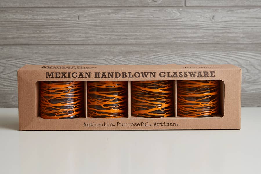 Mexican Handblown Glasses - Orange Swirl
