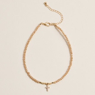 Frem - Dainty Beaded Cross Anklet – Pastel Colors: WT
