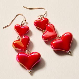 Frem - Triple Heart Drop Earrings – Lightweight Statement Dangle Earrings: RED / ONE