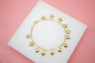MIA Jewelry - 18K Gold Filled Bracelet With Small Heart Dangle Charms