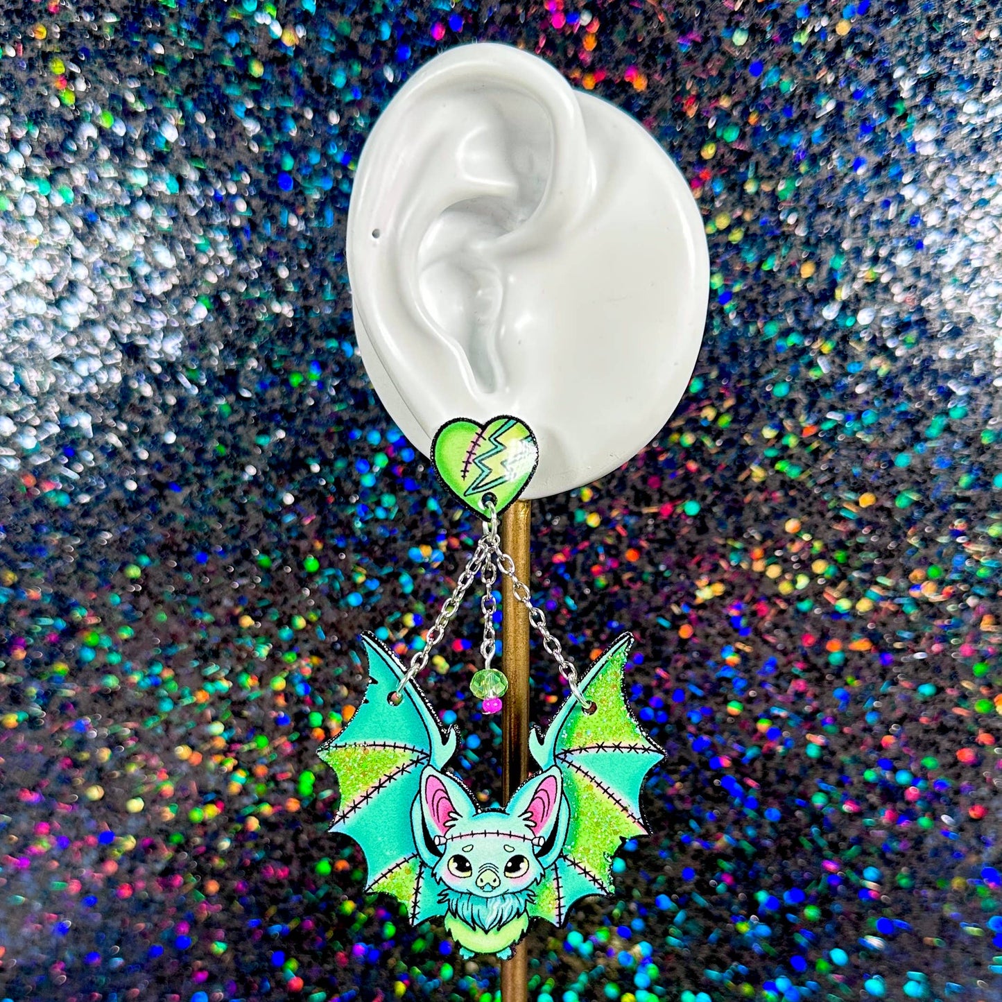 Sea Pixie Designs - Frankenstein Bats Halloween Dangle Earrings, Spooky & Cute