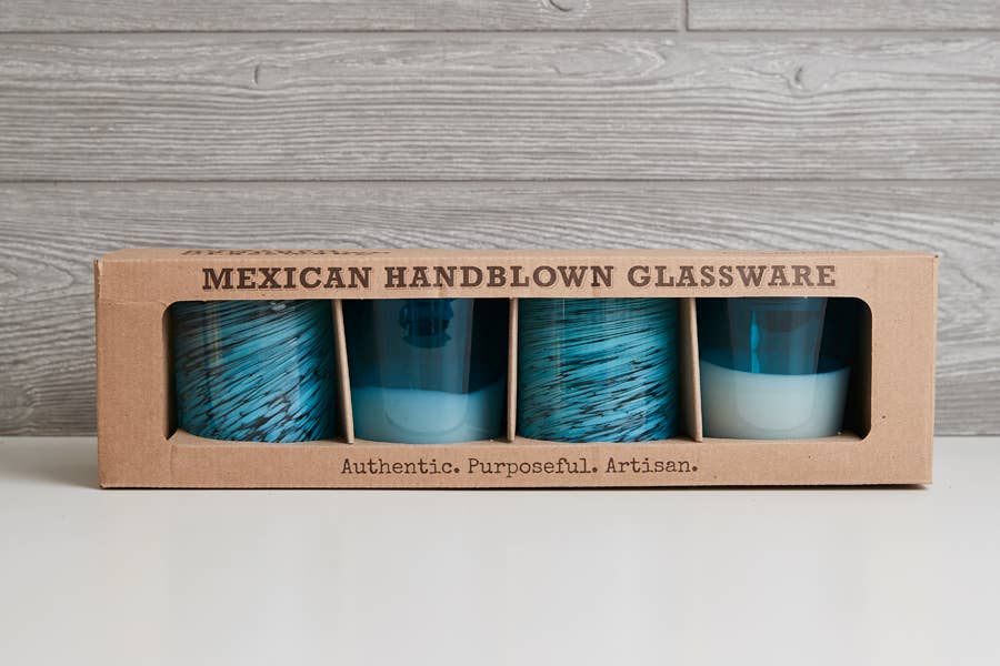 Mexican Handblown Glasses - Aqua