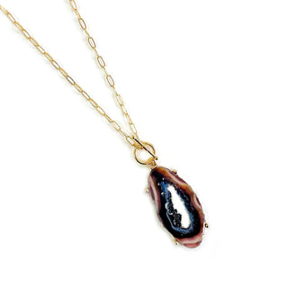 StarryNYC - Resin Agate Teardrop Pendant Toggle Chain Necklace : Black Lace