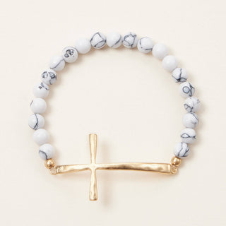 Frem - Metal Cross Pendant Natural Stone Bracelet: ROQ / One / WB1001