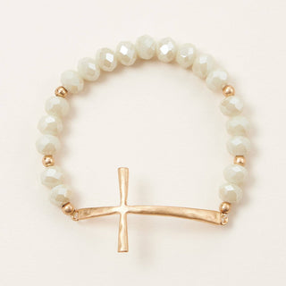 Frem - Glass Beaded Bracelet with Cross Charm: GRY-WS / ONE