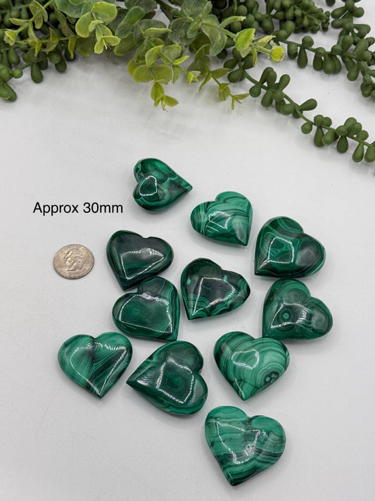 Malachite Polished Hearts : Approx 30MM