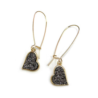 StarryNYC - Uneven Heart Resin Druzy Kidney Wire Dangle Earrings: RED-AB