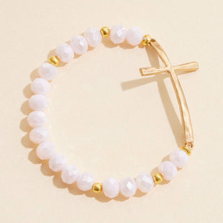 Frem - Glass Beaded Bracelet with Cross Charm: GRY-WS / ONE